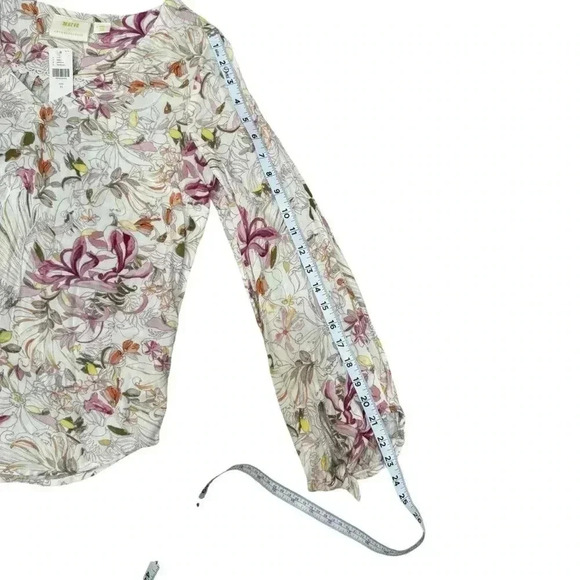 NWT ANTHROPOLOGIE Maeve Cream Floral Print Balloon Sleeve Tie Blouse. Size XS - Picture 13 of 14